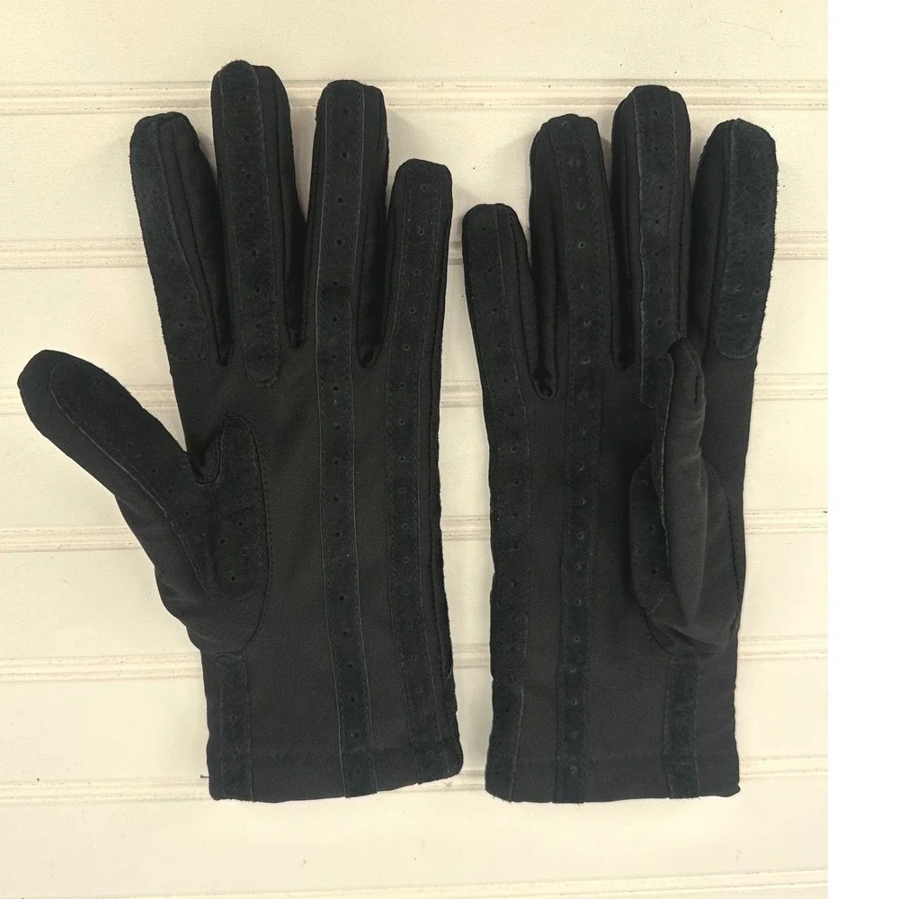 Isotoner Gloves Womens Large Black Suede Chevron Striped Winter Warm Lined
